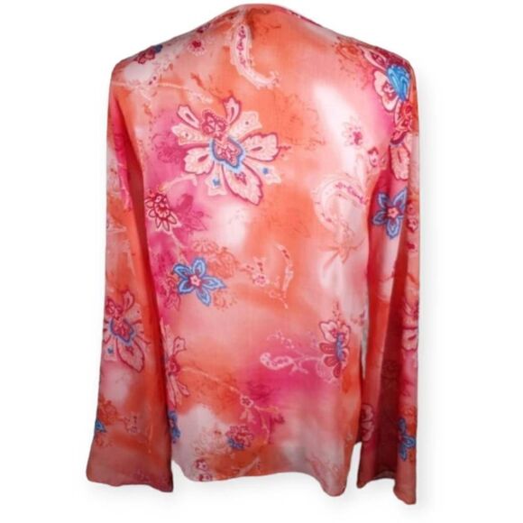 DAISY FUENTES SHEER PINK, ORANGE, & BLUE FLORAL BLOUSE SZ.M EUC - Picture 3 of 6